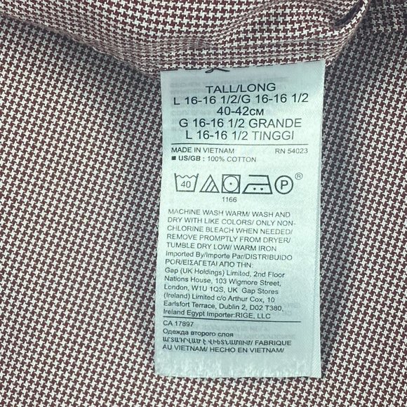 Banana Republic Dress Shirt Men L Tall Long Standard Fit Non Iron Burgundy Check - Picture 12 of 12